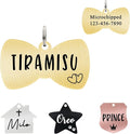 Ultra Joys Cat ID Tag Personalized Pet Tags, Durable Stainless Steel Small Pet Mini Dog Cat Tag Lightweight - Bowtie Tag in Gold