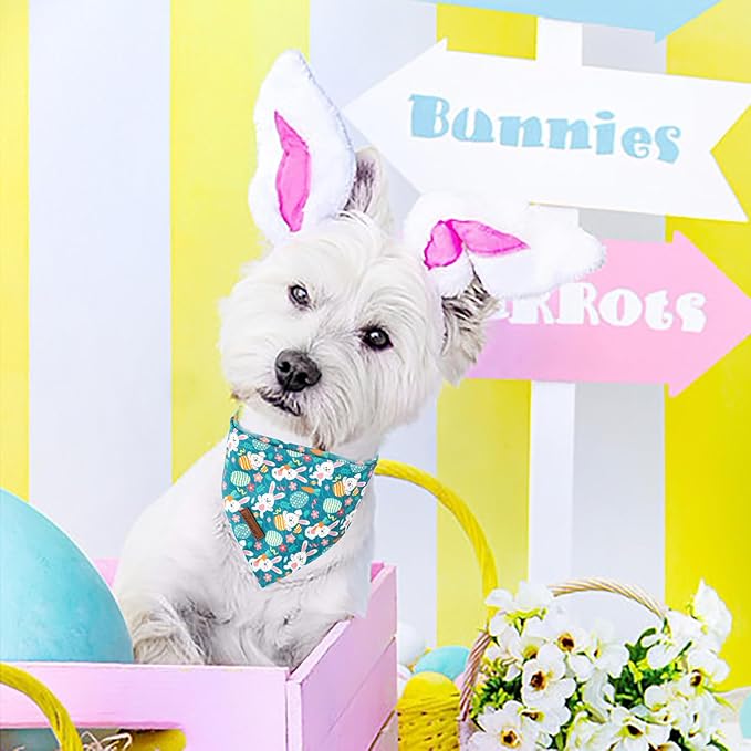 ARING PET Easter Dog Bandana 2 Pack-Cute Green Easter Eggs Dog Bandanas, Reversible Rabbit&Carrot Dogs Triangle Bibs Bunny Pet Scarf