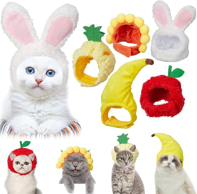 Weewooday 5 Pieces Cat Costume Christmas Bunny Hat Outfit with Ears Funny Cat Hat and Small Dogs Kitten Puppy Party Easter Christmas Headwear Costume Accessory(Cute Style)