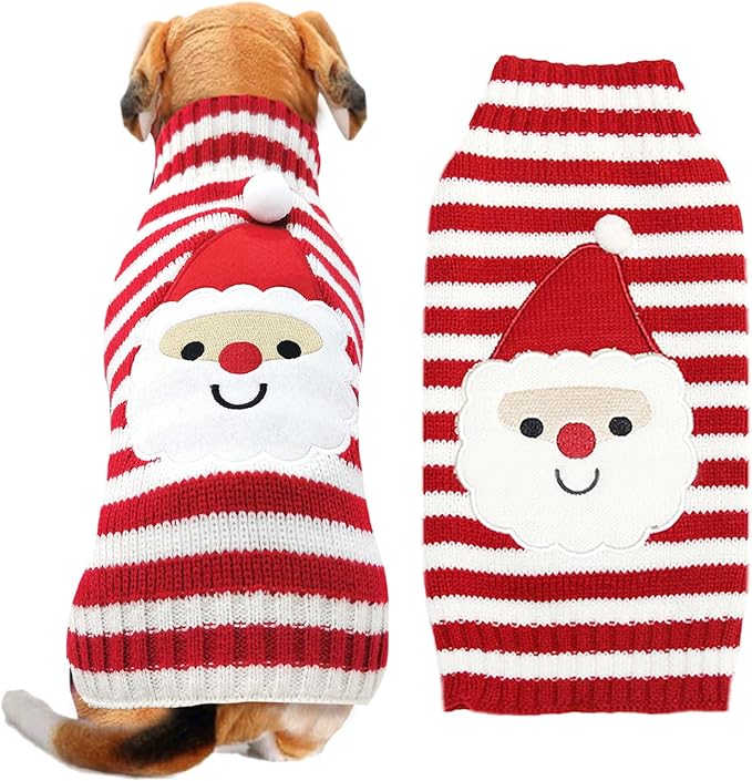 Dog Christmas Sweater Xmas Pet Clothes Cute Striped Santa Claus Costume Holiday Puppy Cat Jumpers Outfits New Year Gifts for Small Medium Large Dogs (XL, Red White Stripe Santa Claus)