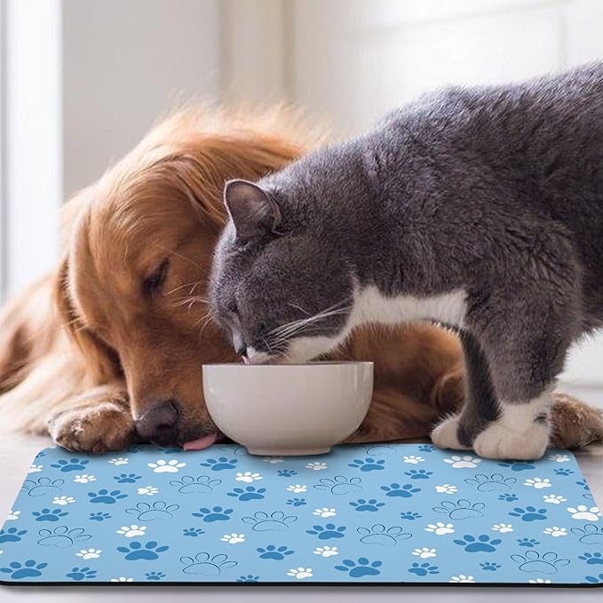 Dog Food Mat, Absorbent Water Bowl Mats Cat Pet Feeding Placemats Blue 17 * 30 inch