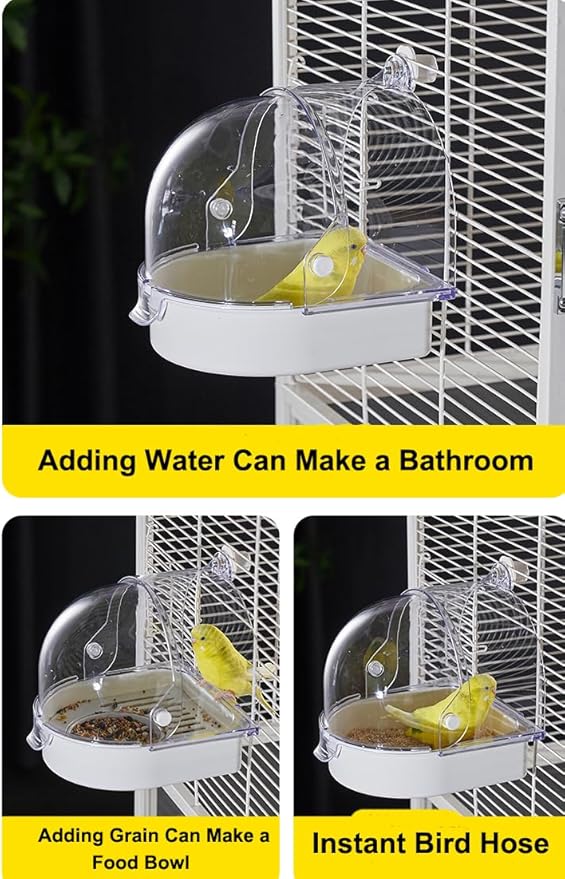 Hanging Brid Bath with Feeder for Cage, 3 in 1 Multifunction Bird Bath/Bowl/House, Bird Cage Accessories Suitable for Small to Medium Birds, Like Lovebirds, Finches, Parakeets, Mannikin
