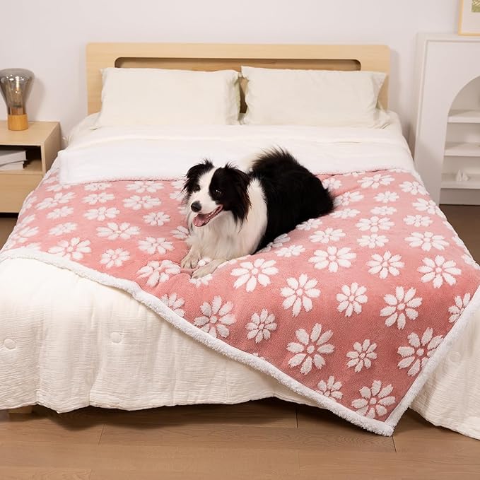 Waterproof Blanket for Dog Cat or Adult, Cute 3D Textured Flower Dog Blanket for Bed Couch Sofa, Soft Liquid Pee Proof Pet Furniture Protector, 50"x60", Pink