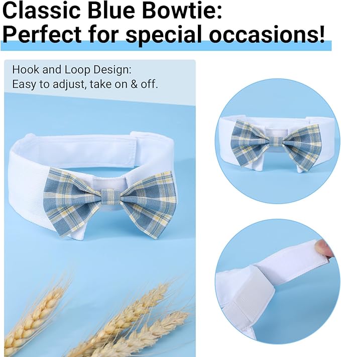 Segarty Dog Bow Tie, Adjustable Blue Plaid Bowtie Collar for Dogs Neck Girth 12.6-15.7in, Dog Neck Tie Tuxedo Comfortable Cotton Boy Pets Grooming Accessory for Formal Wedding Holiday Birthday Party