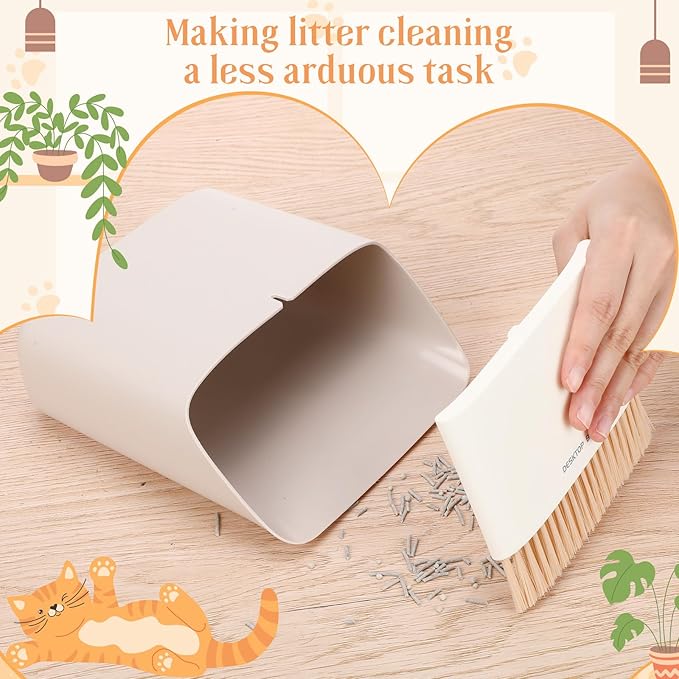 Cat Litter Scooper Kit Wooden Handle Metal Cat Litter Scoop Includes Small Broom and Dustpan Set Portable Cleaning Brush and Dustpan Combo Kitty Litter Scooper(Coarse Grid,Gray)