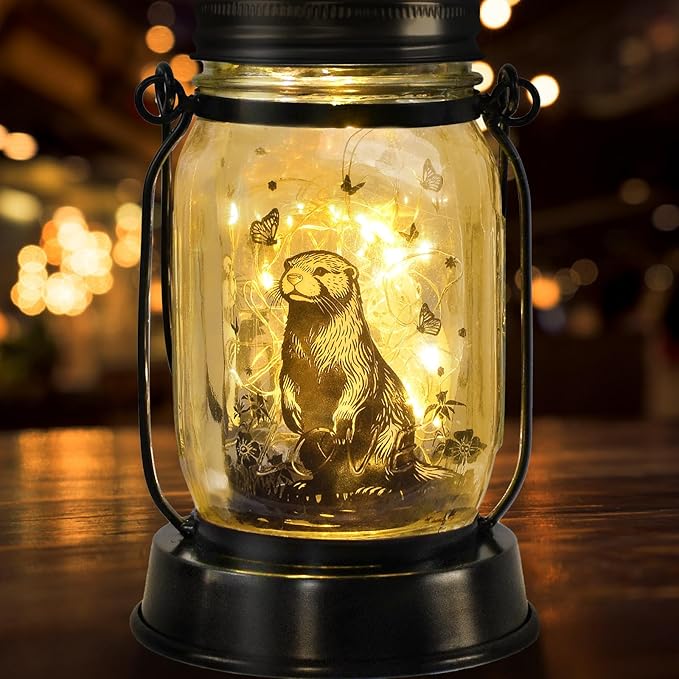 Otter Gifts for Women/Men River Otter Lovers Solar Lantern Mom Birthday, Mothers Day, Christmas Gifts, Animal Solar Garden Decoration Outside for Yard, Patio,Backyard,Porch
