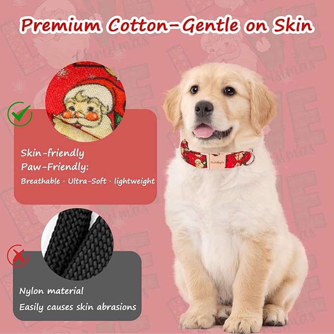Christmas Dog Collar，Soft Cotton Dog Collars for Medium Dogs, Dog Christmas Collar with Santa for Small Medium Large Dogs, Adjustable Red Collars Perfect for Girl or Boy Dog Collars-M