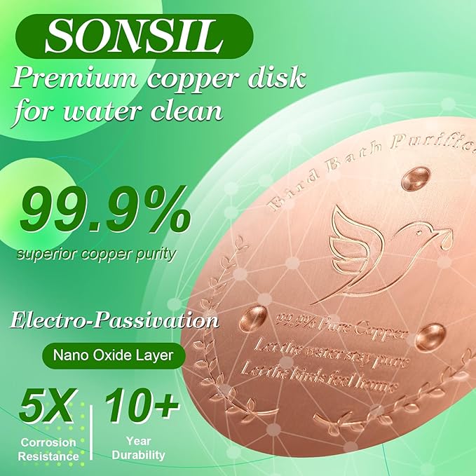 Bird Bath Copper Disk, Sturdy 1mm 99.9% Pure Copper Disk, Triple-Point Support Ensures Clean Water Year-Round, Fits Most Outdoor Birdbath Bowls (2)