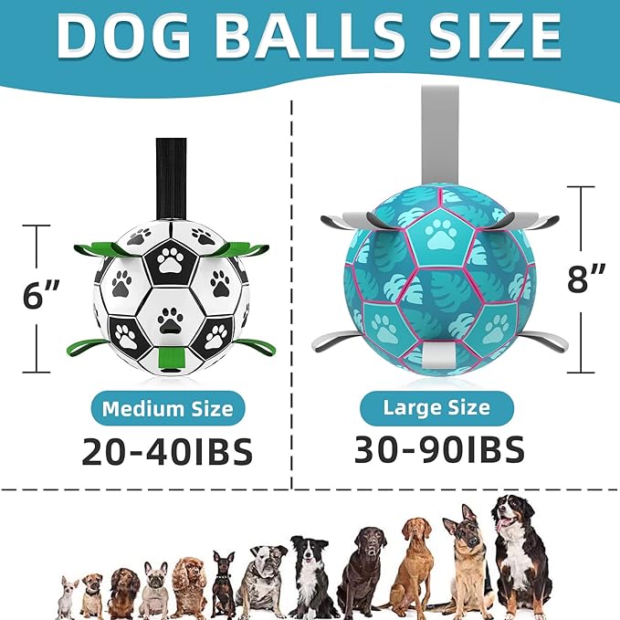 QDAN Dog Toys Soccer Ball, Tug of War Toy, Puppy Birthday Gifts, Water Toy, Durable Dog Balls for Medium Large Dogs, Lake Blue(8 inch)
