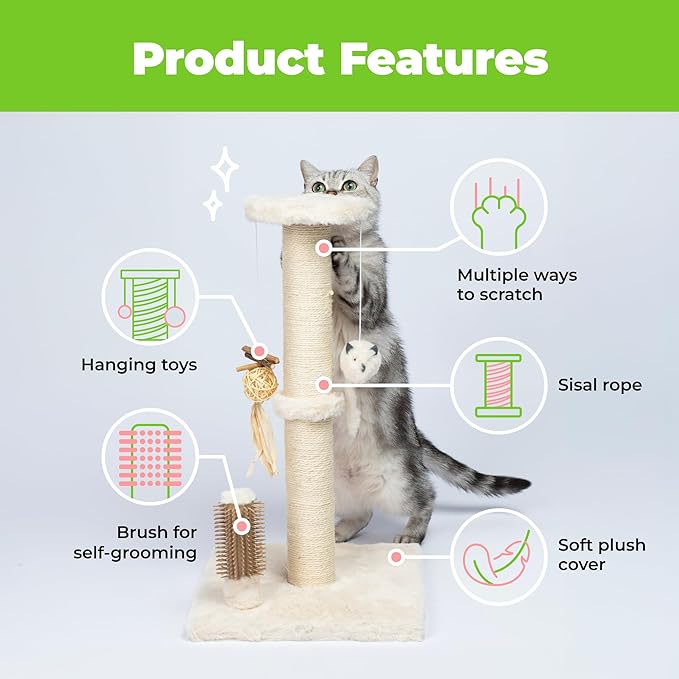 Best Pet Supplies Catify Cat Scratcher, Fun Interactive Scratchers, Posts, Poles, Claw Safe, Furniture Saver Indoor Play Support Natural Cat Behaviors Heavy Duty - Beige