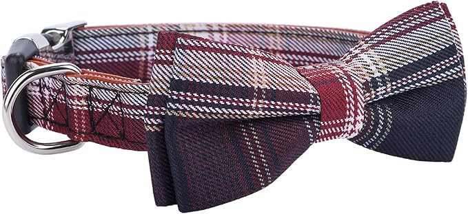 Faleela Soft &Comfy Bowtie Dog Collar,Detachable and Adjustable Bow Tie Collar,for Small Medium Large Pet (Red and White, Large(Pack of 1))