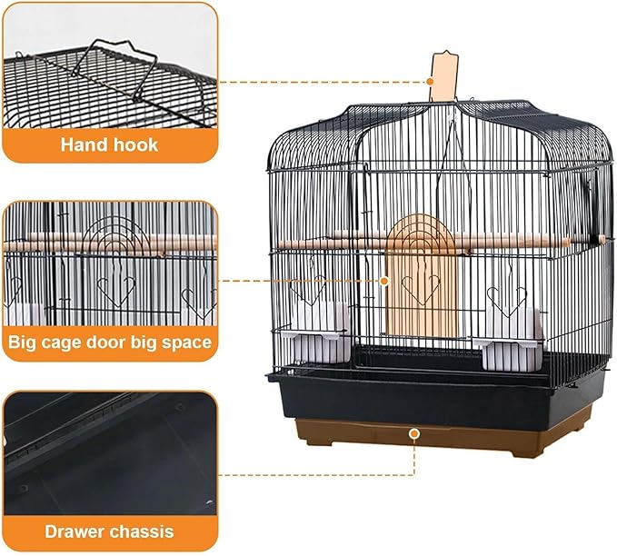 Travel Bird Cage 20.5x18.1x14.2 Inch, Portable Bird Carrier with Handle & 2 Perches for Small Birds, Parrots, Cockatiels, Budgies, Conures, Lovebirds, Canaries, Finches - White Metal Wire Cage