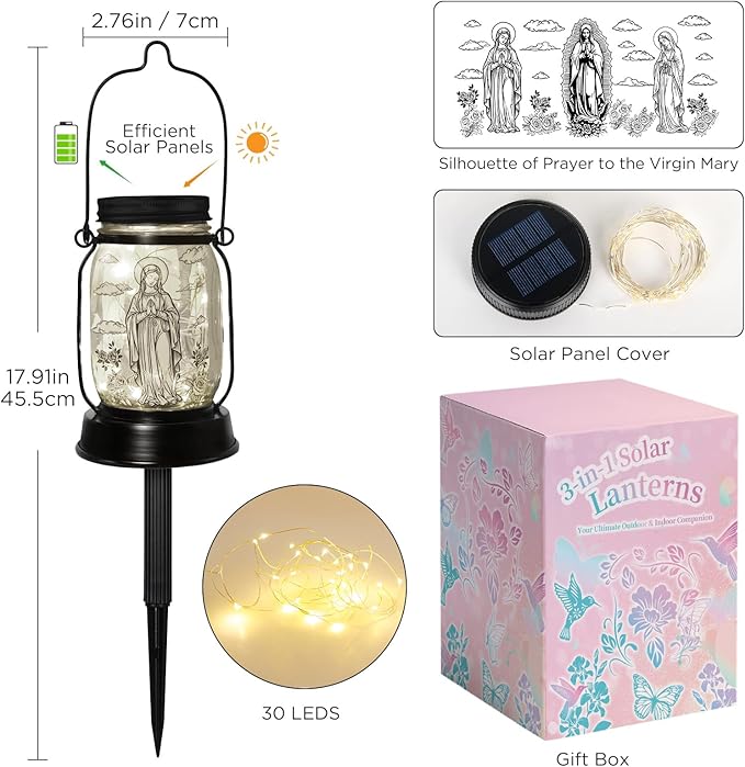 kyoryuger Virgin Mary Religious Gifts for Women/Men Virgin Mary Praying Solar Lantern Mom Birthday, Mothers Day, Religious Solar Garden Decoration Outside for Yard, Patio,Backyard,Porch, Torches