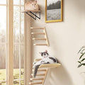 Wall Mounted Cat Shelves Set for Large Cats, 4 Piece Wood Cats Wall Furniture with Sisal-Padded Bed, Flat Perch and 2 Climbing 4-Steps Stairs
