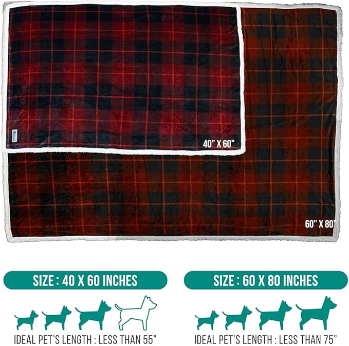 PetAmi Dog Blanket for Bed, XL Pet Blanket Large Dogs, Fleece Furniture Couch Cover Protector Sofa Car Crate Kennel, Soft Sherpa Cat Throw Plush Reversible Washable, Twin 60x80 Plaid Red