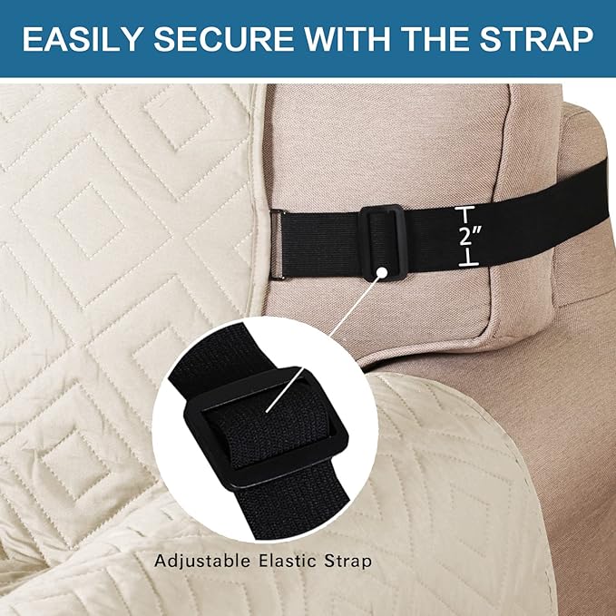 H.VERSAILTEX Reversible Loveseat Cover Furniture Protector Anti-Slip Water Resistant 2 Inch Wide Elastic Straps Couch Covers Pets Kids Fit Sitting Width Up to 46"(Love Seat: 75" x 90", Ivory/Beige)