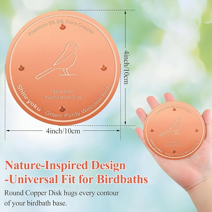 Bird Bath Copper Disk, Premium 99.99% Pure Copper, Less Cleaning Frequency, 0.6mm Pure Copper Cleaning Disk, Bird Bath Accessories, Physical Safe Water Purify Outdoor Bird Bowls