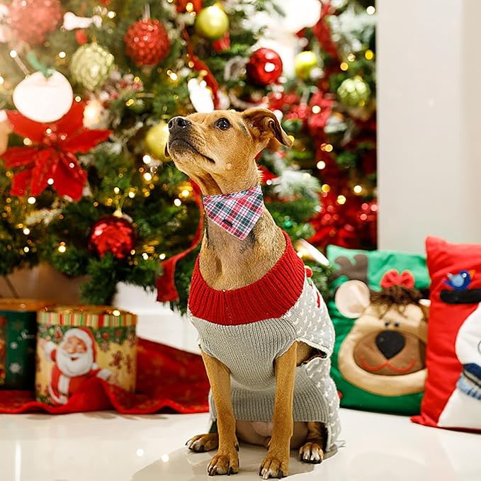 ARING PET Christmas Dog Bandanas, Red Green Pink Holiday Pet Bandana Scarf Triangle Bibs for Puppy Small Medium Large Boy Girl Dogs Cats-L