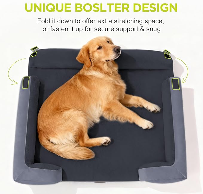 Orthopedic Dog Bed for Extra Large Dogs, XXL Waterproof Egg Crate Memory Foam Pet Bed Bolsters with Removable Washable Cover & Non-Slip Bottom, Tennis Ball Toy, 45x35
