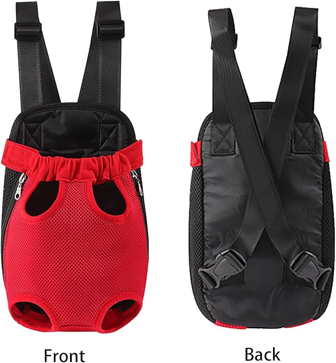 Dog Carrier Backpack, Adjustable Puppy Front Carrier Backpack, Ventilated Dog Chest Carrier for Hiking Camping Travel, Sling Bag for Small Medium Dog Cat Rabbit Puppies, Suit 3-5 lbs (Red, S)