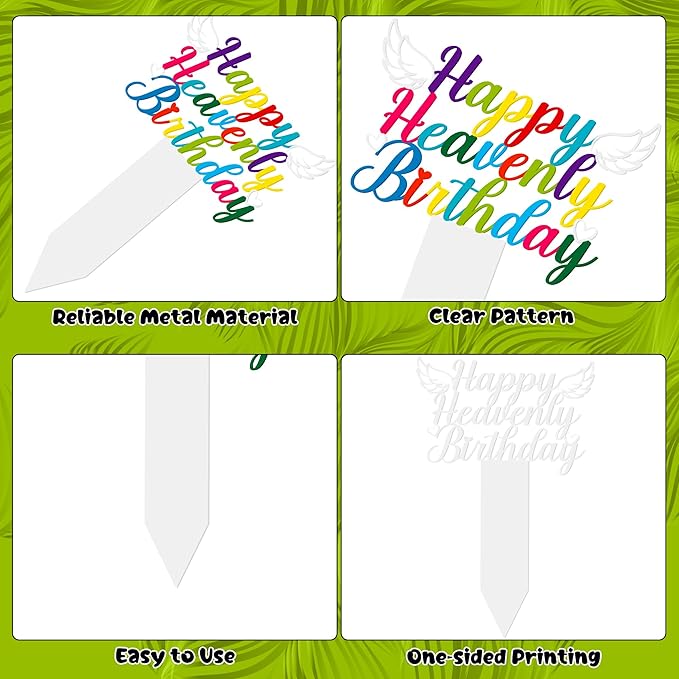 BUoonyer Stake Graves Cemetery Decorations - Happy Birthday in Heaven Metal Memorial Grave Markers, Happy Heavenly Birthday Graveyard Sympathy Plaque, Graveside Burial Decor Sign for Yard Garden