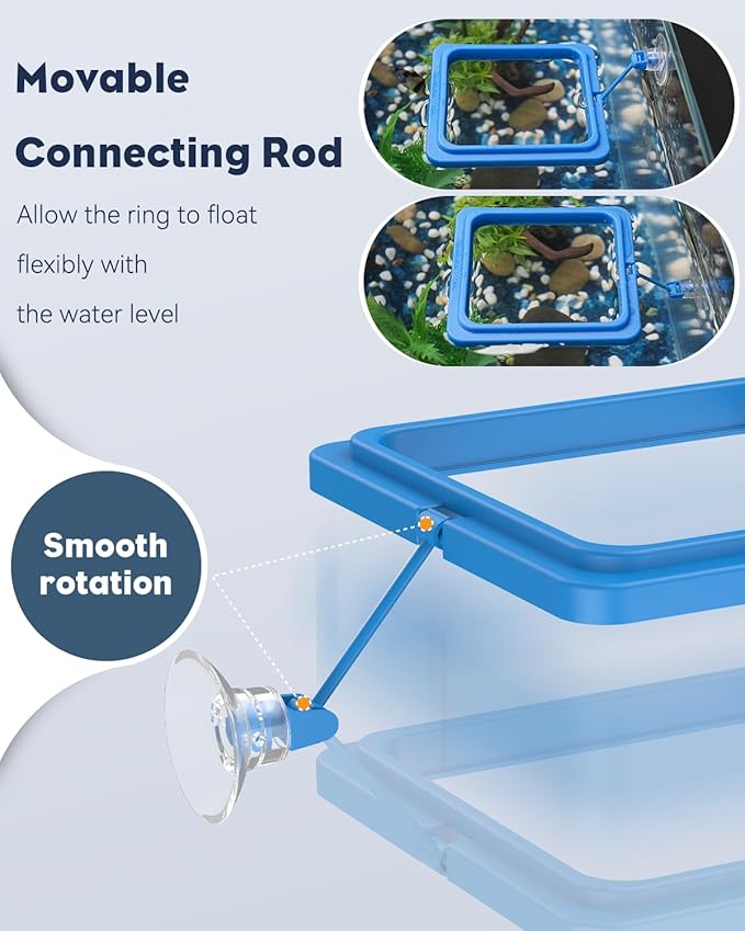Pawfly 2 Pcs Fish Feeding Ring for Aquarium – Round and Square Floating Food Feeder with Suction Cup for Betta, Goldfish, Guppy, Turtle & Small Fish