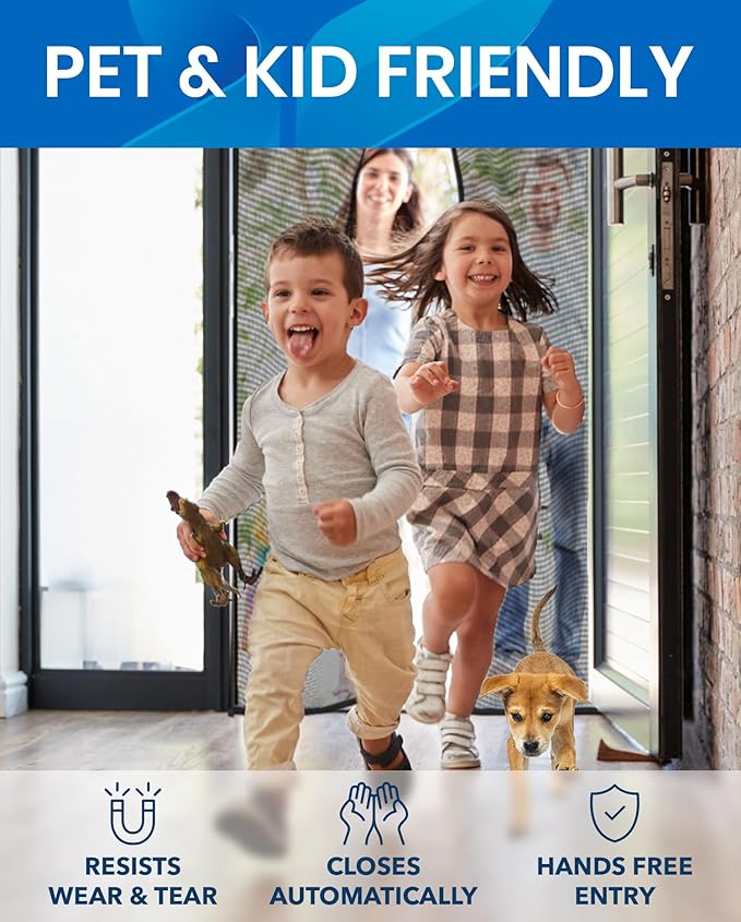 Flux Phenom Upgraded Magnetic Screen Door - Bugs Out, Breeze in - 9min Install Auto-Sealing Heavy Duty Double Stitched Mesh, 52 Magnets, Hands Free Patio Doors Net, Pet & Kid Friendly, 38 x 82 Inch