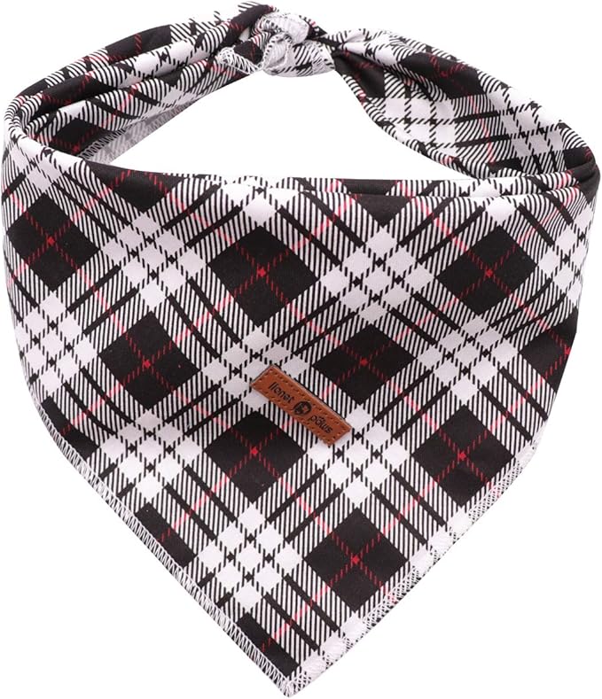 Lionet Paws Dog Bandana Washable Cotton Handkerchief Scarf Triangle Bandana for Small Medium Large Dogs Black Grid