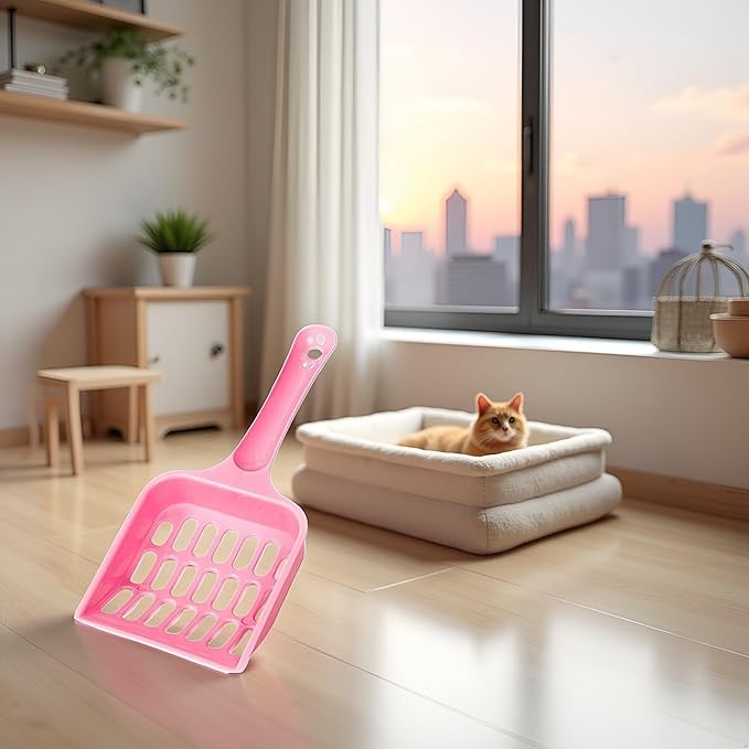 Pink Cat Litter Scoop,Tray with Handle Compact Solid Color Cat Litter Sifter Coffee One Size