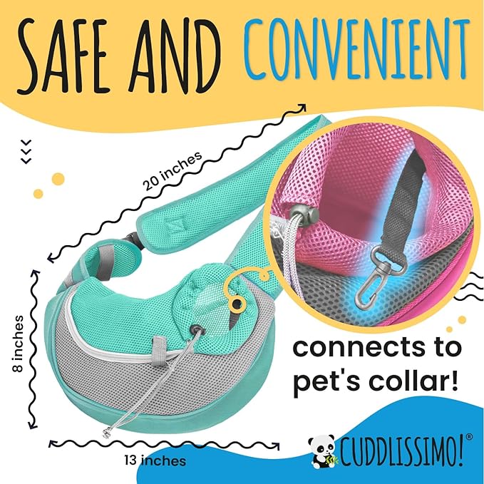 Pet Sling Carrier - Small Dog Puppy Cat Carrying Bag Purse Pouch - For Pooch Doggy Doggie Yorkie Chihuahua Baby Papoose Bjorn - Travel Front Backpack Chest Body Holder Pack To Wear (Teal)