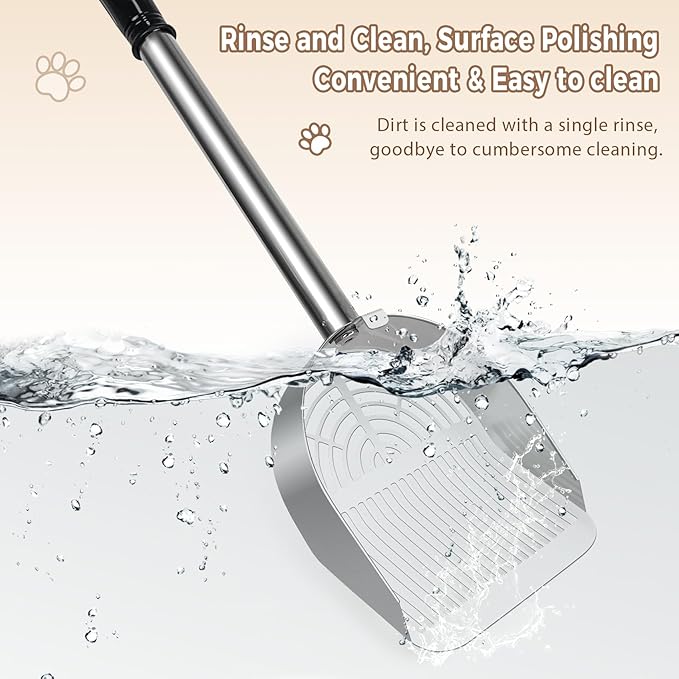 Cat Litter Scoop Deep Shovel, Detachable Long Handle Litter Scooper, Metal Cat Litter Scoop, Stainless Steel Cat Litter Scoop, Kitten Pooper Lifter, Kitty Metal Scooper with Holder Strip Hole