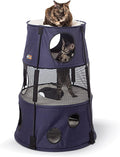 K&H Pet Products Cat Tower Tree Condo for Multiple Large Indoor Cats, Modern Cute Multi-Level Hammock Bed, Kitten & Adult House Activity Cave Large Cozy Hideaway - 3 Level Denim 22 X 30in