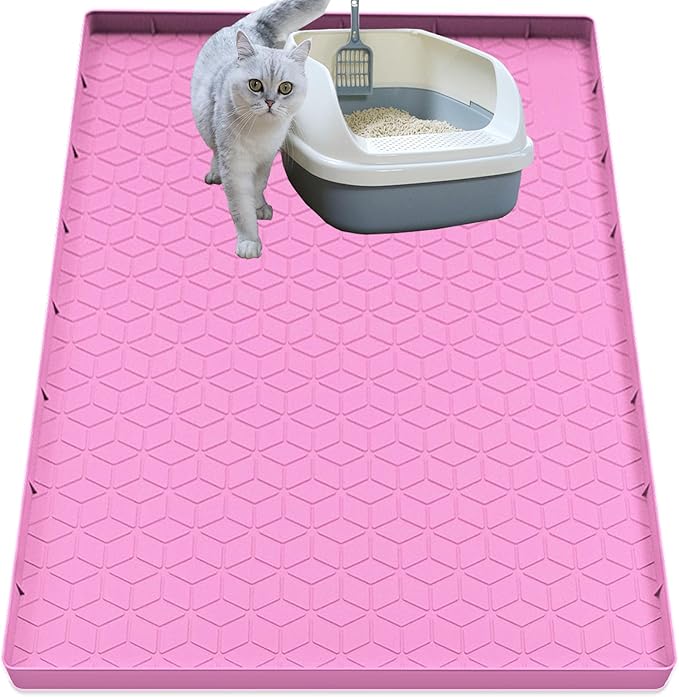 Cat Litter Mat, Silicone Large Cat Mat for Litter Box - 40x28 in, Waterproof & Non-Slip, Durable & Easy Clean, Pink