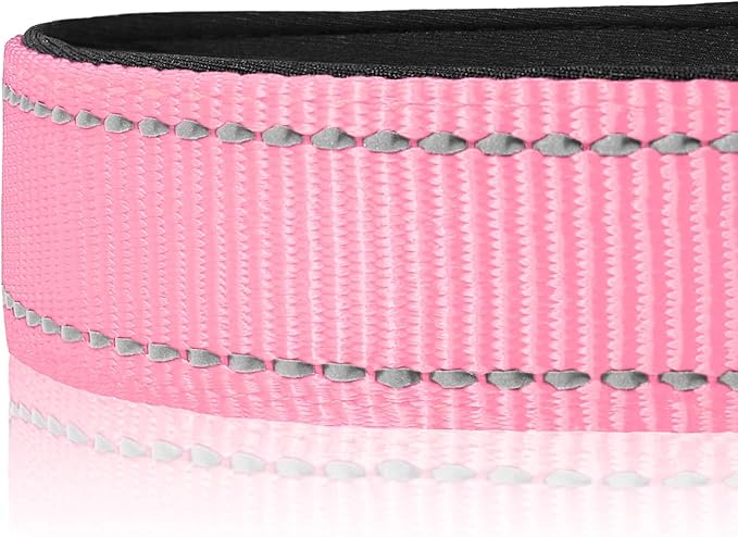 Joytale Reflective Dog Collar, Soft Neoprene Padded, Metal D-Ring, Nylon Pet Collar Adjustable for Large Dogs, Pink, L