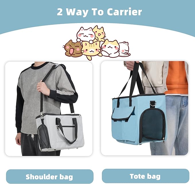 Cat & Dog Carrier for Pets Up to 15 Lbs, Airline Approved Soft-Sided Collapsible Pet Carrier for Cats & Dogs, Cat Carrier with Breathable Mesh, Padded Interior – Ideal for Car Rides, Daily Use(Blue)