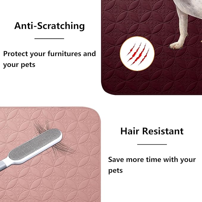 Waterproof Dog Blanket, 30x30 inches Small Pet Couch Covers for Sofa, Chair Bed Furniture Protector from Dogs Washable and Reversible-Burgundy Red+Pink