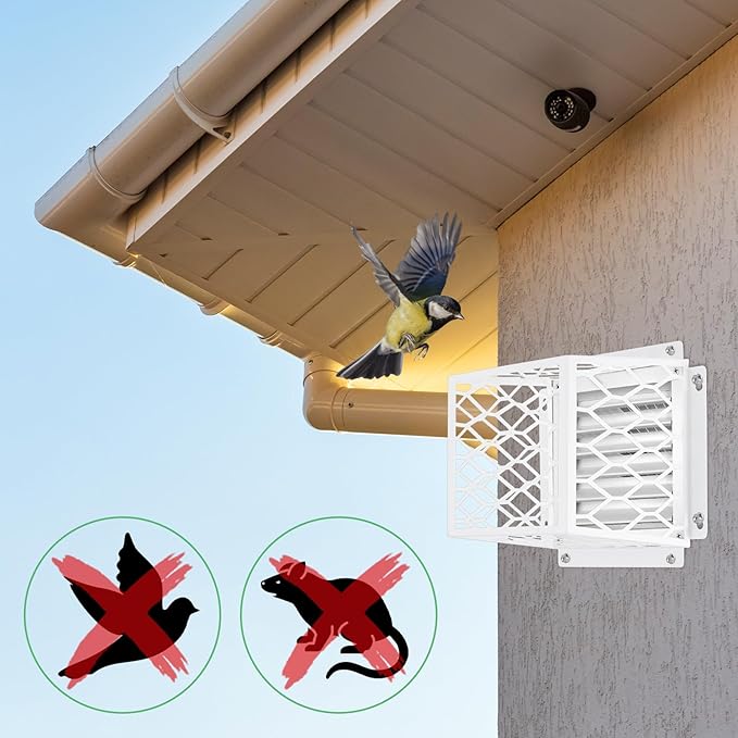 Acrux7 Dryer Vent Bird Guard, 7"x7"x5" Rust Proof Steel Outdoor Dryer Vent Cage for 3" to 4" Vents Cover Bathroom Exhaust Fan Ventilation Cover (White)