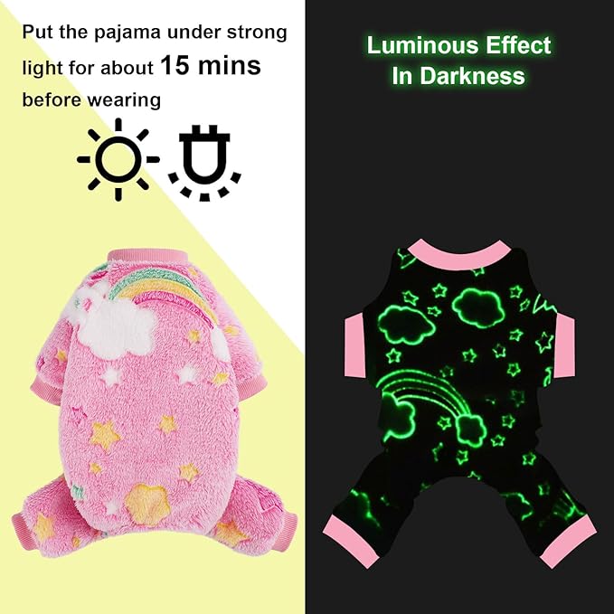 Dog Sweaters Small Girl Warm Fleece Pajamas, Cute Extra Small Dog Clothes, 4 Legs Puppy Jumpsuit Pjs Soft Stretchy Doggie Onesies Pet Outfit Apparel for Chihuahua Yorkie, Rainbow Pink, XXS