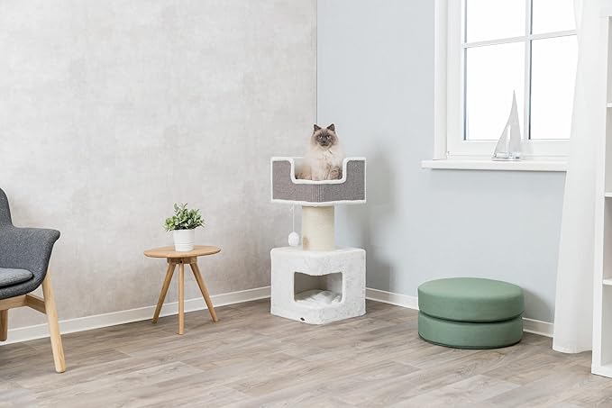 Trixie Ava Cat Tree – Cat Tower with Condo & Thick Scratching Post, Includes Removable Cushions – Indoor Cat Furniture for Scratching & Climbing – Gray, 16.5" x 16.5" x 33.9"
