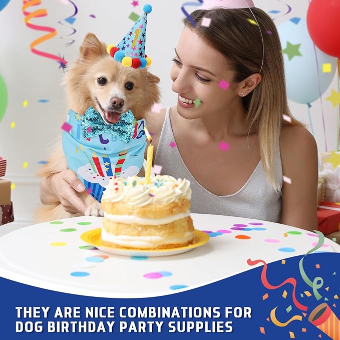 Weewooday Dog Birthday Party Supplies Birthday Boy Girl Cake Bandana Triangle Scarf Party Hat Dog Bow Tie Collar with Numbers for Large Medium Small Dog Puppy 1st Birthday(Cute Style,Medium)