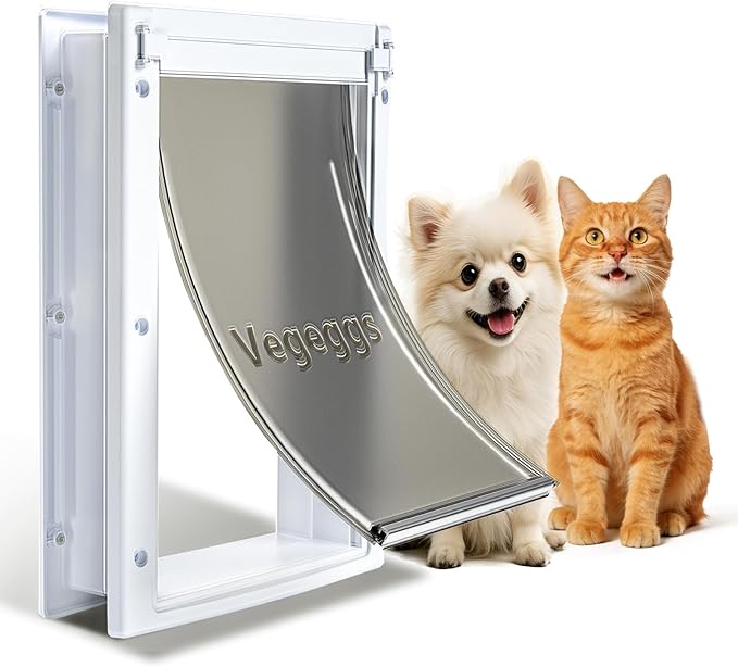 Pet Door Dog Door Easy Install - Wood & PVC Doors & Walls，Cat Door Free Movement & Flexible Control - 2 Magnetic Flaps & Sliding Lock,Telescoping Frame,5 3/4" x 9 1/3" for Small Dogs Cats Up to 15 lb