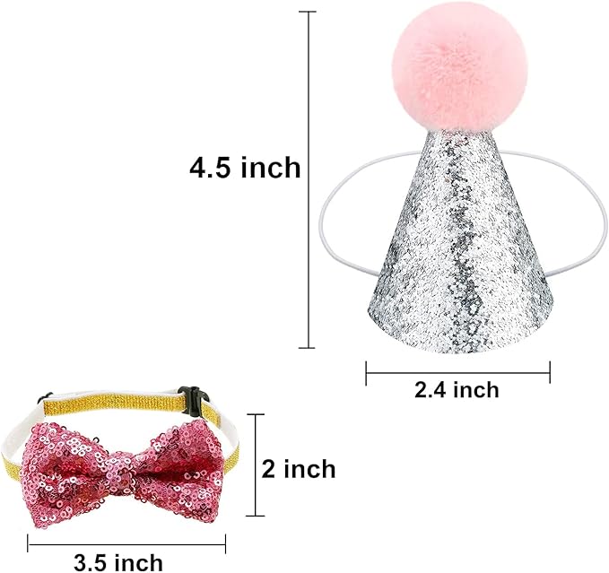 Christmas Pet Party Jazz Hat and Blingbling Bow Tie Breakaway Collar Set, Adjustable Headband for Kitten Puppy Small Dogs Cats (01 Pink)