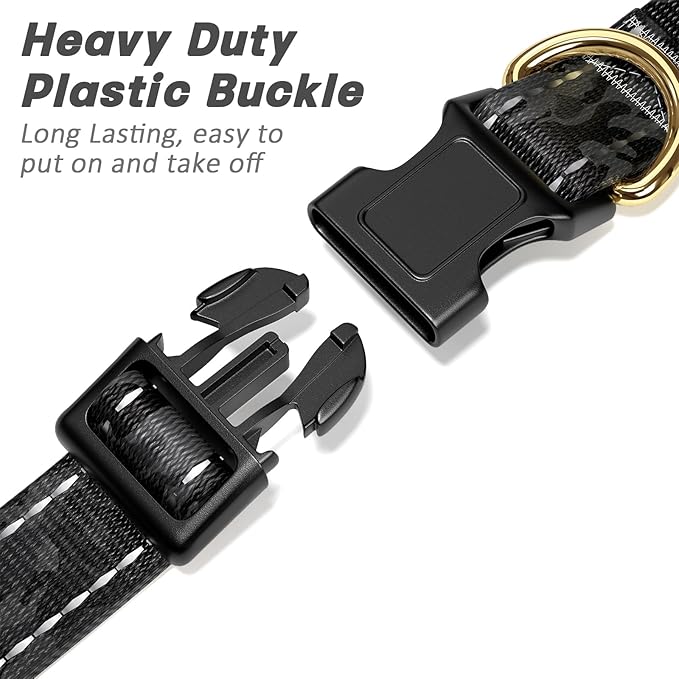 Reflective Dog Collar for Extra Small Dogs Cats, Cute Camouflage Adjustable Heavy-Duty Nylon Puppy Collar for Boy and Girl Female, Soft Pet Accessories with Quick Release Buckle, Black