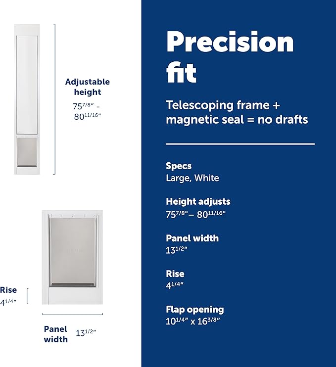 PetSafe Sliding Glass Pet Door - No-Cut DIY Install Doggy Door for Renters - Aluminum Frame - Adjustable Height 75 7/8" to 80 11/16" - Ideal for Large Dogs Up to 100 lb - White