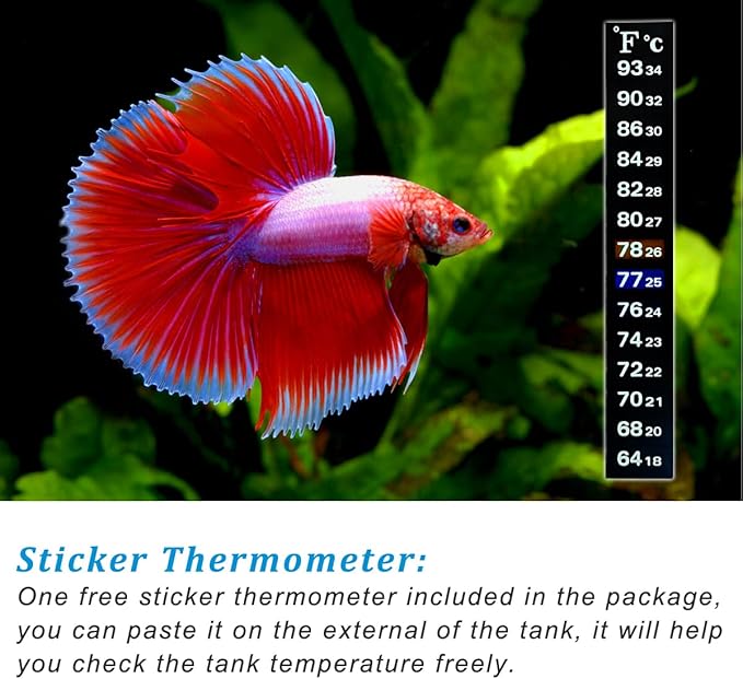 PULACO 50Watt Aquarium Heater for 6-15 Gallon Fish Tank, Adjustable Submersible Heater Thermostat with Thermometer Strip and Suction Cup