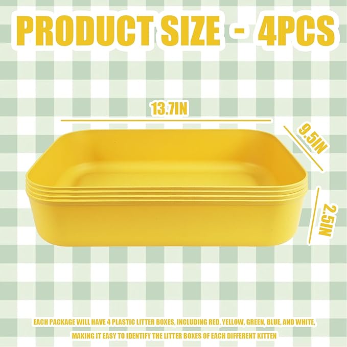Small Litter Box, Plastic Kitten Litter Box, 13.9 x 9.8 x 3 Inch Open Litter Box for Small Pet, Easy to Clean (Yellow 4PCS)
