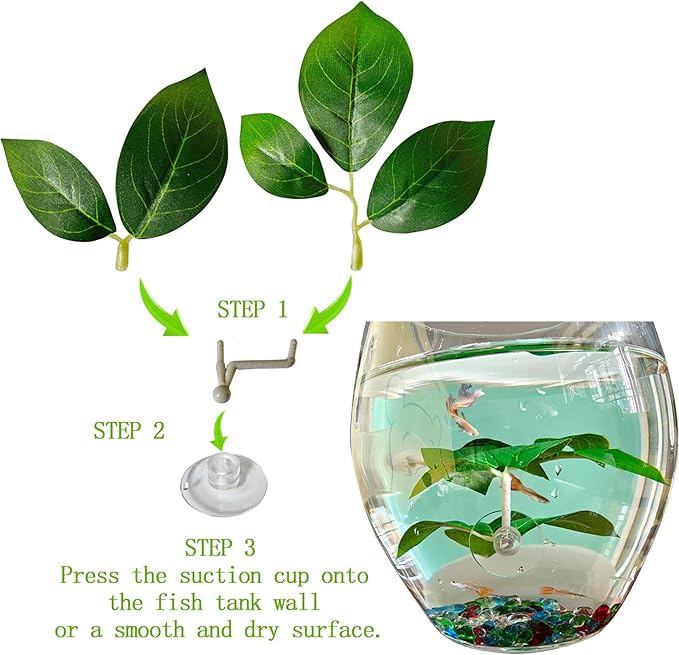 Fish Leaf Pad Fish Tank Accessories Aquarium Décor Simulating 3 pcs Adjustable Plastic Plants Betta Natural Habitat Playing Spawn Breed Rest Bed with Suction Cup Multi Leaf Design (3)