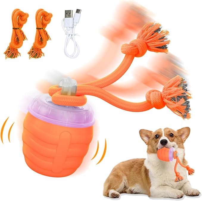 Interactive Dog Toy, [Newly Upgraded] Motion Activated Rolling Squeaky Ball for Medium/Large Dogs, Automatic Moving Dogs Ball for Boredom, USB Rechargeable(Orange)