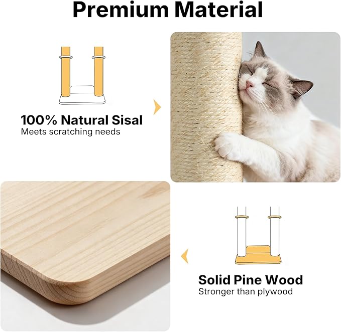 Veehoo Cat Wall Shelves, 28.3" Cat Wall Climber with Dual Sisal Scratching Posts and Carpeted Perch, Cats Wall Scratcher Furniture for Climb, Play and Rest