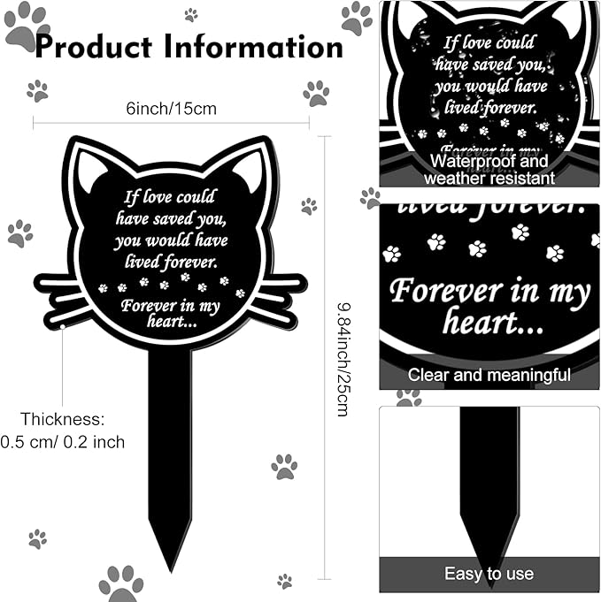 Unittype Pet Grave Marker Memorial Gifts Pet Loss Stake Memorial Plaques for Outdoors Garden Decoration Waterproof Acrylic Grave Marker Cemetery Black Sympathy Garden Stake(Cat)